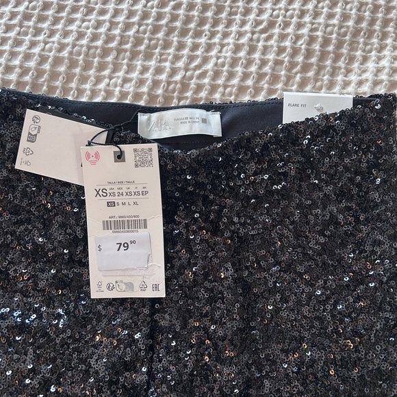 Zara Sequin Flare Pants / Leggings - Black - Picture 4 of 12